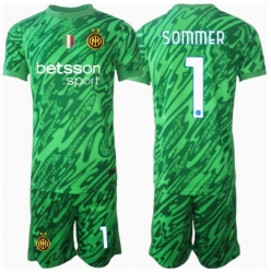 Strój piłkarski Inter Milan Yann Sommer #1 Bramkarskie Koszulka Podstawowej dziecięce 2024-25 Krótki Rękaw (+ Krótkie spodenki)