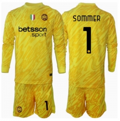 Strój piłkarski Inter Milan Yann Sommer #1 Bramkarskie Koszulka Wyjazdowej dziecięce 2024-25 Długi Rękaw (+ Krótkie spodenki)