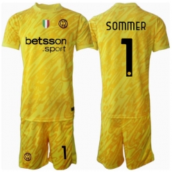Strój piłkarski Inter Milan Yann Sommer #1 Bramkarskie Koszulka Wyjazdowej dziecięce 2024-25 Krótki Rękaw (+ Krótkie spodenki)