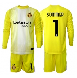 Strój piłkarski Inter Milan Yann Sommer #1 Bramkarskie Koszulka Wyjazdowej dziecięce 2025-26 Długi Rękaw (+ Krótkie spodenki)