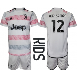 Strój piłkarski Juventus Alex Sandro #12 Koszulka Wyjazdowej dziecięce 2023-24 Krótki Rękaw (+ Krótkie spodenki)