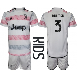 Strój piłkarski Juventus Gleison Bremer #3 Koszulka Wyjazdowej dziecięce 2023-24 Krótki Rękaw (+ Krótkie spodenki)