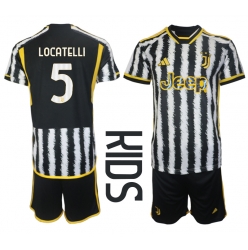 Strój piłkarski Juventus Manuel Locatelli #5 Koszulka Podstawowej dziecięce 2023-24 Krótki Rękaw (+ Krótkie spodenki)