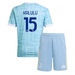 Strój piłkarski Juventus Pierre Kalulu #15 Koszulka Wyjazdowej dziecięce 2025-26 Krótki Rękaw (+ Krótkie spodenki)