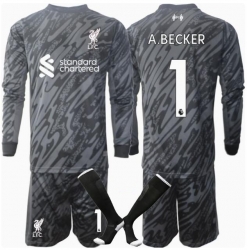Strój piłkarski Liverpool Alisson Becker #1 Bramkarskie Koszulka Podstawowej dziecięce 2024-25 Długi Rękaw (+ Krótkie spodenki)