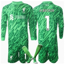 Strój piłkarski Liverpool Alisson Becker #1 Bramkarskie Koszulka Wyjazdowej dziecięce 2024-25 Długi Rękaw (+ Krótkie spodenki)