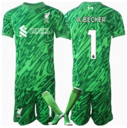 Strój piłkarski Liverpool Alisson Becker #1 Bramkarskie Koszulka Wyjazdowej dziecięce 2024-25 Krótki Rękaw (+ Krótkie spodenki)
