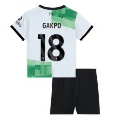 Strój piłkarski Liverpool Cody Gakpo #18 Koszulka Wyjazdowej dziecięce 2023-24 Krótki Rękaw (+ Krótkie spodenki)