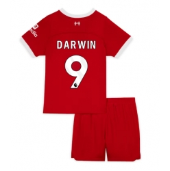 Strój piłkarski Liverpool Darwin Nunez #9 Koszulka Podstawowej dziecięce 2023-24 Krótki Rękaw (+ Krótkie spodenki)