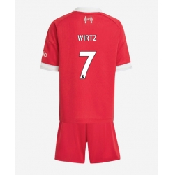 Strój piłkarski Liverpool Florian Wirtz #7 Koszulka Podstawowej dziecięce 2025-26 Krótki Rękaw (+ Krótkie spodenki)