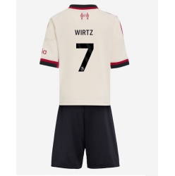 Strój piłkarski Liverpool Florian Wirtz #7 Koszulka Wyjazdowej dziecięce 2025-26 Krótki Rękaw (+ Krótkie spodenki)