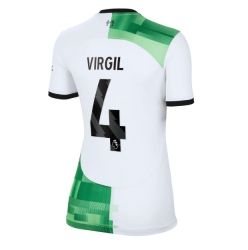 Strój piłkarski Liverpool Virgil van Dijk #4 Koszulka Wyjazdowej damskie 2023-24 Krótki Rękaw