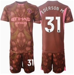 Strój piłkarski Manchester City Ederson Moraes #31 Bramkarskie Koszulka Podstawowej dziecięce 2024-25 Krótki Rękaw (+ Krótkie spodenki)