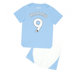 Strój piłkarski Manchester City Erling Haaland #9 Koszulka Podstawowej dziecięce 2023-24 Krótki Rękaw (+ Krótkie spodenki)