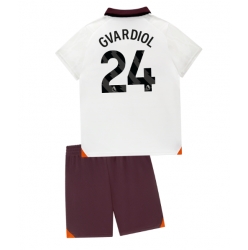 Strój piłkarski Manchester City Josko Gvardiol #24 Koszulka Wyjazdowej dziecięce 2023-24 Krótki Rękaw (+ Krótkie spodenki)