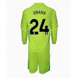 Strój piłkarski Manchester United Andre Onana #24 Bramkarskie Koszulka Wyjazdowej dziecięce 2024-25 Długi Rękaw (+ Krótkie spodenki)