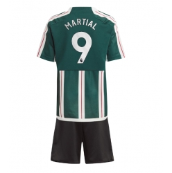 Strój piłkarski Manchester United Anthony Martial #9 Koszulka Wyjazdowej dziecięce 2023-24 Krótki Rękaw (+ Krótkie spodenki)