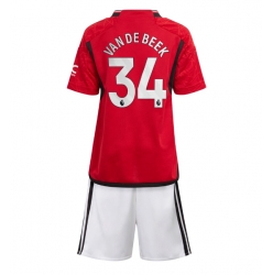 Strój piłkarski Manchester United Donny van de Beek #34 Koszulka Podstawowej dziecięce 2023-24 Krótki Rękaw (+ Krótkie spodenki)