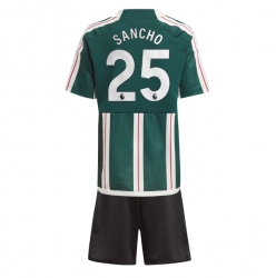 Strój piłkarski Manchester United Jadon Sancho #25 Koszulka Wyjazdowej dziecięce 2023-24 Krótki Rękaw (+ Krótkie spodenki)
