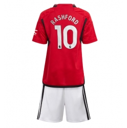 Strój piłkarski Manchester United Marcus Rashford #10 Koszulka Podstawowej dziecięce 2023-24 Krótki Rękaw (+ Krótkie spodenki)