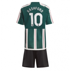 Strój piłkarski Manchester United Marcus Rashford #10 Koszulka Wyjazdowej dziecięce 2023-24 Krótki Rękaw (+ Krótkie spodenki)