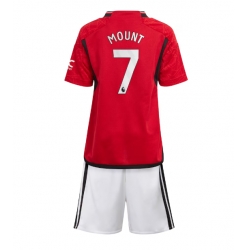 Strój piłkarski Manchester United Mason Mount #7 Koszulka Podstawowej dziecięce 2023-24 Krótki Rękaw (+ Krótkie spodenki)