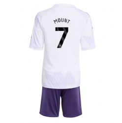Strój piłkarski Manchester United Mason Mount #7 Koszulka Wyjazdowej dziecięce 2025-26 Krótki Rękaw (+ Krótkie spodenki)