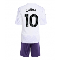 Strój piłkarski Manchester United Matheus Cunha #10 Koszulka Wyjazdowej dziecięce 2025-26 Krótki Rękaw (+ Krótkie spodenki)