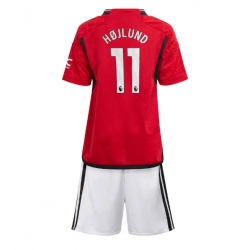 Strój piłkarski Manchester United Rasmus Hojlund #11 Koszulka Podstawowej dziecięce 2023-24 Krótki Rękaw (+ Krótkie spodenki)
