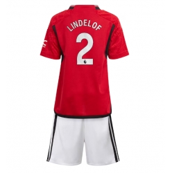 Strój piłkarski Manchester United Victor Lindelof #2 Koszulka Podstawowej dziecięce 2023-24 Krótki Rękaw (+ Krótkie spodenki)