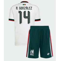 Strój piłkarski Meksyk Armando Gonzalez #14 Koszulka Wyjazdowej dziecięce MŚ 2026 Krótki Rękaw (+ Krótkie spodenki)