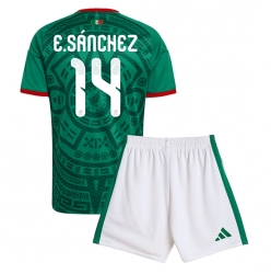 Strój piłkarski Meksyk Erick Sanchez #14 Koszulka Podstawowej dziecięce MŚ 2026 Krótki Rękaw (+ Krótkie spodenki)