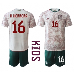 Strój piłkarski Meksyk Hector Herrera #16 Koszulka Wyjazdowej dziecięce MŚ 2022 Krótki Rękaw (+ Krótkie spodenki)