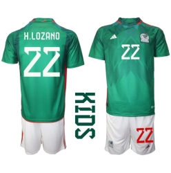 Strój piłkarski Meksyk Hirving Lozano #22 Koszulka Podstawowej dziecięce MŚ 2022 Krótki Rękaw (+ Krótkie spodenki)