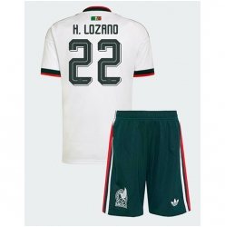 Strój piłkarski Meksyk Hirving Lozano #22 Koszulka Wyjazdowej dziecięce MŚ 2026 Krótki Rękaw (+ Krótkie spodenki)