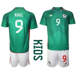 Strój piłkarski Meksyk Raul Jimenez #9 Koszulka Podstawowej dziecięce MŚ 2022 Krótki Rękaw (+ Krótkie spodenki)