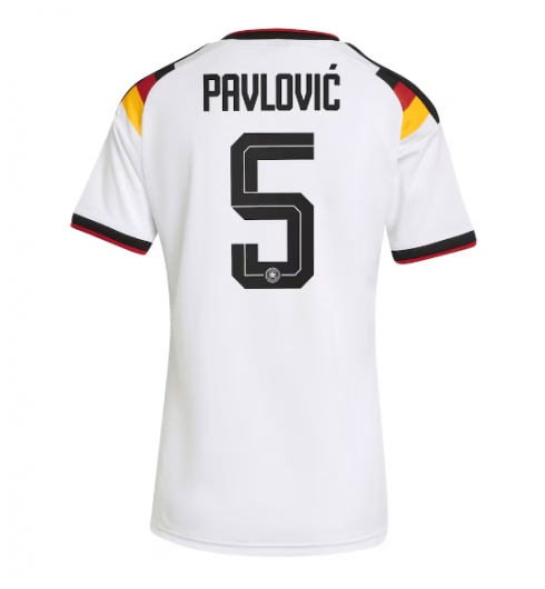 Strój piłkarski Niemcy Aleksandar Pavlovic #5 Koszulka Podstawowej damskie MŚ 2026 Krótki Rękaw Strój piłkarski Niemcy Aleksandar Pavlovic #5 Koszulka Podstawowej damskie MŚ 2026 Krótki Rękaw
