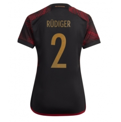 Strój piłkarski Niemcy Antonio Rudiger #2 Koszulka Wyjazdowej damskie MŚ 2022 Krótki Rękaw