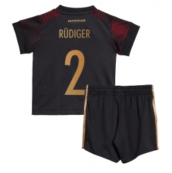 Strój piłkarski Niemcy Antonio Rudiger #2 Koszulka Wyjazdowej dziecięce MŚ 2022 Krótki Rękaw (+ Krótkie spodenki)