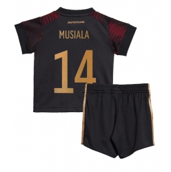 Strój piłkarski Niemcy Jamal Musiala #14 Koszulka Wyjazdowej dziecięce MŚ 2022 Krótki Rękaw (+ Krótkie spodenki)