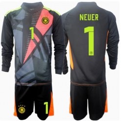 Strój piłkarski Niemcy Manuel Neuer #1 Bramkarskie Koszulka Podstawowej dziecięce ME 2024 Długi Rękaw (+ Krótkie spodenki)