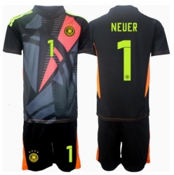 Strój piłkarski Niemcy Manuel Neuer #1 Bramkarskie Koszulka Podstawowej dziecięce ME 2024 Krótki Rękaw (+ Krótkie spodenki)