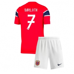Strój piłkarski Norwegia Alexander Sorloth #7 Koszulka Podstawowej dziecięce MŚ 2026 Krótki Rękaw (+ Krótkie spodenki)