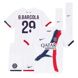 Strój piłkarski Paris Saint-Germain Bradley Barcola #29 Koszulka Wyjazdowej dziecięce 2025-26 Krótki Rękaw (+ Krótkie spodenki)