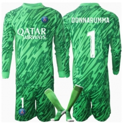 Strój piłkarski Paris Saint-Germain Gianluigi Donnarumma #1 Bramkarskie Koszulka Podstawowej dziecięce 2024-25 Długi Rękaw (+ Krótkie spodenki)