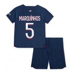 Strój piłkarski Paris Saint-Germain Marquinhos #5 Koszulka Podstawowej dziecięce 2023-24 Krótki Rękaw (+ Krótkie spodenki)