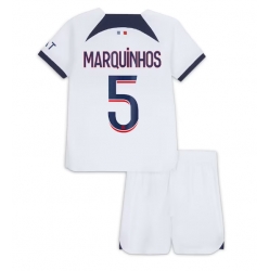 Strój piłkarski Paris Saint-Germain Marquinhos #5 Koszulka Wyjazdowej dziecięce 2023-24 Krótki Rękaw (+ Krótkie spodenki)