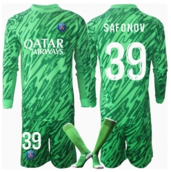 Strój piłkarski Paris Saint-Germain Matvei Safonov #39 Bramkarskie Koszulka Podstawowej dziecięce 2024-25 Długi Rękaw (+ Krótkie spodenki)