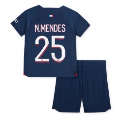 Strój piłkarski Paris Saint-Germain Nuno Mendes #25 Koszulka Podstawowej dziecięce 2023-24 Krótki Rękaw (+ Krótkie spodenki)