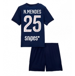 Strój piłkarski Paris Saint-Germain Nuno Mendes #25 Koszulka Podstawowej dziecięce 2025-26 Krótki Rękaw (+ Krótkie spodenki)